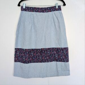 Vintage Floral Accent Back Slit Boho Midi Skirt Sz S/M